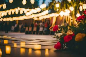 uma Casamento cerimônia com flores e velas. gerado por IA foto