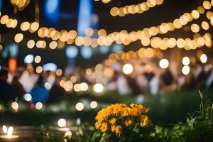 velas e flores estão aceso acima dentro a noite. gerado por IA foto