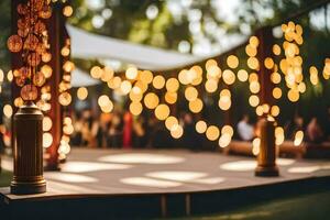 uma Casamento recepção com luzes e decorações. gerado por IA foto