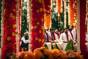 Casamento cerimônia dentro Índia. gerado por IA foto