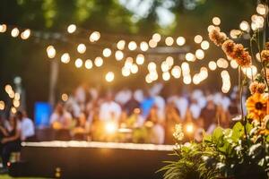 uma Casamento cerimônia com pessoas dentro a fundo. gerado por IA foto