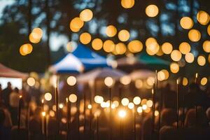 uma multidão do pessoas às a ao ar livre evento com velas. gerado por IA foto