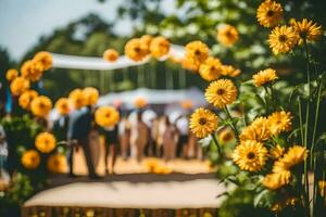 uma Casamento cerimônia com amarelo girassóis. gerado por IA foto