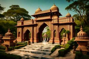a Entrada para uma Palácio dentro Índia. gerado por IA foto
