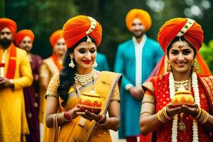 indiano Casamento cerimônia dentro Délhi. gerado por IA foto