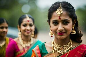 uma mulher dentro tradicional indiano traje. gerado por IA foto