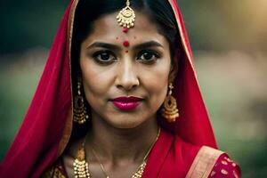 uma mulher dentro tradicional indiano roupas. gerado por IA foto