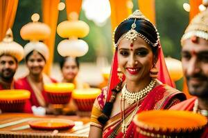 indiano Casamento dentro Jaipur. gerado por IA foto
