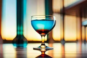 uma vidro do vinho com uma colorida líquido. gerado por IA foto