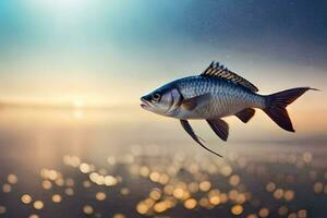 uma peixe é flutuando dentro a água com uma brilhante claro. gerado por IA foto