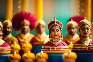 uma grupo do mulheres dentro tradicional indiano traje. gerado por IA foto