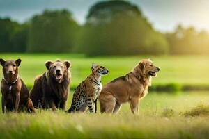 quatro animais estão em pé dentro uma campo. gerado por IA foto