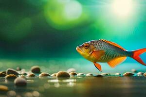 peixe em a pedras com uma brilhante Sol dentro a fundo. gerado por IA foto
