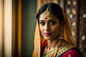a indiano noiva dentro tradicional traje. gerado por IA foto