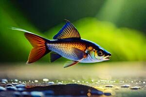 uma peixe com uma brilhante laranja e Preto corpo. gerado por IA foto