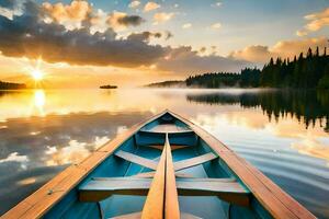 uma barco em a água às pôr do sol. gerado por IA foto