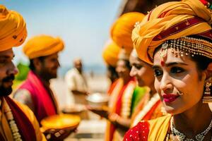 indiano Casamento dentro Mumbai. gerado por IA foto