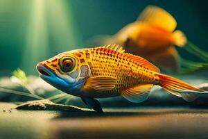 uma peixe com brilhante laranja e amarelo cores. gerado por IA foto