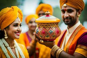 indiano Casamento cerimônia dentro Délhi. gerado por IA foto