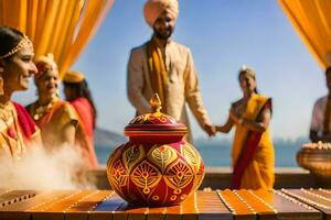 indiano Casamento cerimônia dentro Mumbai. gerado por IA foto