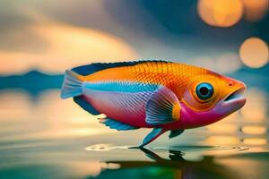 uma colorida peixe é flutuando em a água. gerado por IA foto