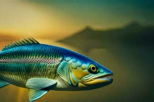 uma peixe com uma amarelo corpo e azul olhos. gerado por IA foto