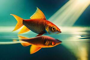 peixinho dourado, a peixe, reflexão, luz, a luz, a peixe, a reflexão,. gerado por IA foto