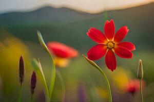 vermelho flor dentro a campo. gerado por IA foto