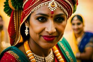 uma mulher dentro tradicional indiano traje. gerado por IA foto