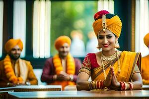 indiano Casamento cerimônia dentro Délhi. gerado por IA foto