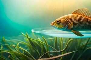 uma peixe natação dentro a água com grama. gerado por IA foto