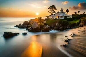 a casa em a de praia. gerado por IA foto