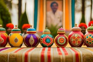 colorida vasos forrado acima em uma mesa. gerado por IA foto