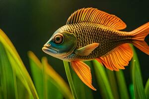 a laranja peixe é natação dentro a grama. gerado por IA foto