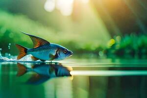 peixe natação dentro a água com luz solar brilhando através. gerado por IA foto