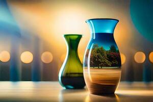 dois vasos com uma borrado imagem do uma parque. gerado por IA foto