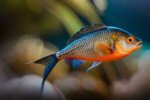 uma peixe com laranja e azul listras. gerado por IA foto