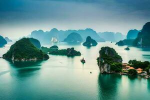 a lindo panorama do Halong baía. gerado por IA foto