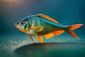 uma peixe com laranja e azul barbatanas em uma Sombrio fundo. gerado por IA foto