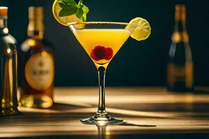 coquetel dentro uma martini vidro com uma limão fatiar. gerado por IA foto