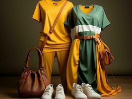 desportivo laranja e verde equipamento informal roupas conjunto generativo ai foto