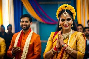 uma lindo indiano Casamento dentro Mumbai. gerado por IA foto