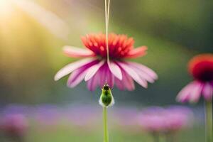 uma aranha suspensão a partir de uma flor. gerado por IA foto