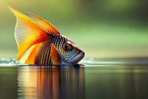 uma peixe com uma grandes rabo é flutuando dentro a água. gerado por IA foto