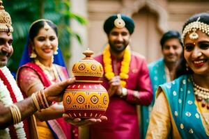 indiano Casamento cerimônia dentro Délhi. gerado por IA foto