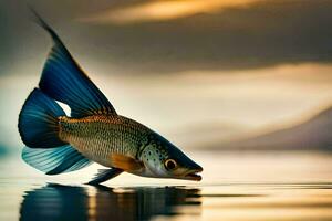 uma peixe com uma grandes rabo é flutuando em a água. gerado por IA foto