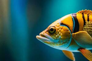 uma peixe com uma listrado corpo e amarelo e Preto listras. gerado por IA foto