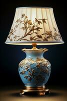 clássico porcelana mesa luminária espalhando calmante luz isolado em uma gradiente fundo foto