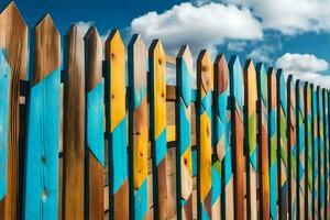 uma colorida cerca com pintado madeira. gerado por IA foto