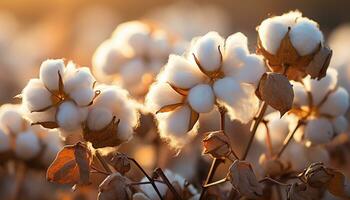fofo algodão plantar dentro outono, orgânico crescimento dentro rural cena gerado de ai foto
